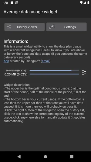 Average data usage widget